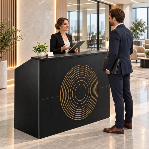Luxitero 47in Reception Desk with Counter – Modern Black Front Desk