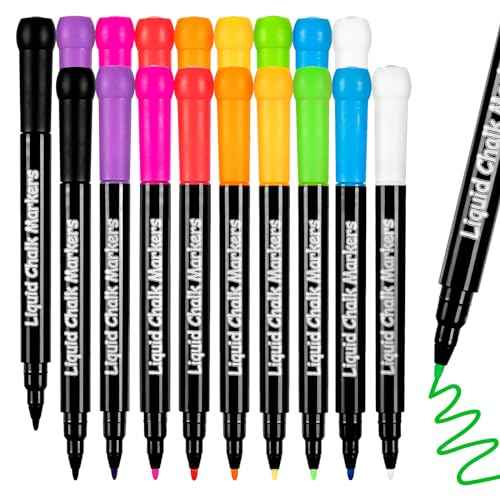 JR.WHITE Liquid Chalk Markers - 18 Pack Wet Erase Markers for Acrylic Fridge Calendar, 1mm Fine Tip Chalkboard Marker for Whiteboard, Blackboard, Glass Board, Window, Mirror, Dry Erase Board