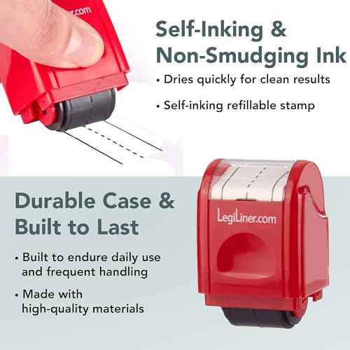 LEGILINER 3/4" Dashed Handwriting Line (RED) Teacher Stamp ? Tri-Line Dashed Pattern. Classroom & Home Use. Refillable Ink Writing Practice Roller Stamp.