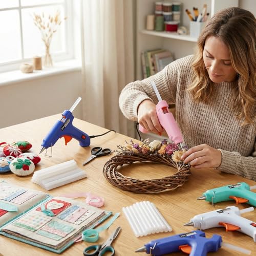 Mini Hot Glue Gun 8-Pack with 40 Sticks – 4 Colors (Blue, Pink, White, Cyan) Craft Tools