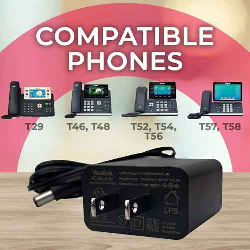 Yealink Phone Power Adapter PS5V2000US - for Yealink Telephones SIP-T29G, T46S T48S, T58A, T58-CAM, T54W, T57W, MP54, MP56 for Teams, MP58 GTW Microfiber Cloth