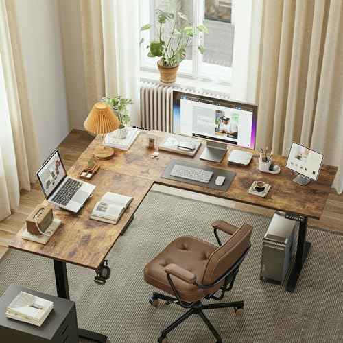 Agilestic L Shaped Standing Desk 63 x 55 inch Adjustable Height, Electric Corner Standing Desk, Sit Stand Computer Table with Splice Board, Rustic Brown