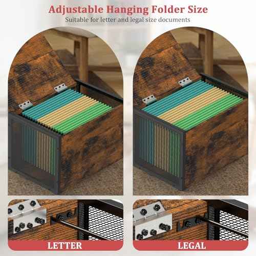 CADUKE Small File Cabinet on Wheels, Rolling File Cart with Lid, Hanging Filing Cabinets Organizer for Letter & Legal Size, Wooden Decorative File Box Under Desk for Home Office, Rustic Brown