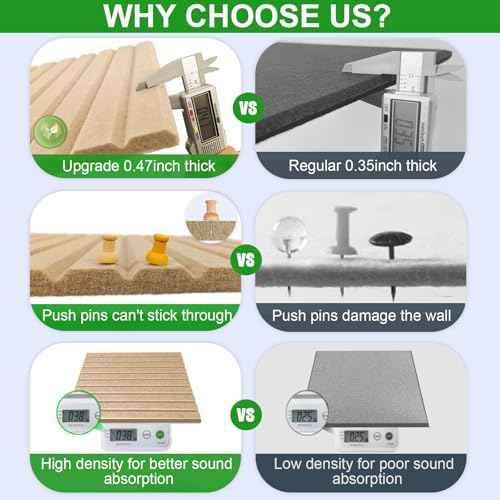 Large Cork Boards for Walls 48"x 36" - 1/2¡± Thick Bulletin Board, 12 Pack Felt Wall Tiles with Slat Wall Paneling, Pin Board Corkboards for Office - Tan