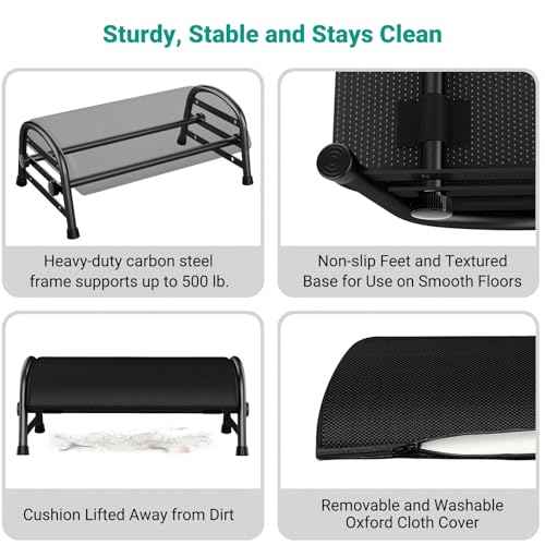 Adjustable Foot Rest for Under Desk at Work, Ergonomic Under Desk Footrest with 6 Positions, Foot Stools for Under Office Desk Chair, Leg Rest for Home, Car, Computer, Gaming Accessories