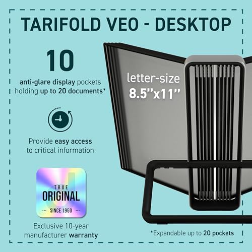 Djois Foldable Tarifold VEO Desktop Reference System - 10 Pockets, Black, Tabletop
