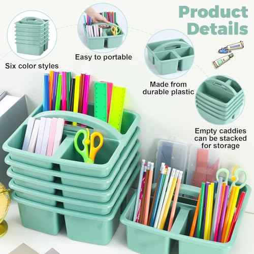 12 Pcs Classroom Caddy with 3 Compartment - Multipurpose Portable Plastic Storage Table Caddies with Handles for School Home Office Organizer(Green)