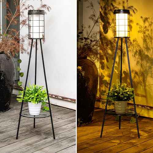 38 inch Solar Floor Lamp with Tripod Plant Stands, Waterproof Outdoor Solar Lights for Garden, Porch, Yard, Backyard, Patio (2 Pack)