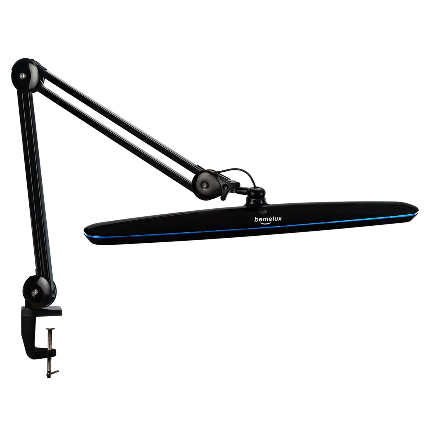 bemelux Task Lamp with Clamp, 23 Inch Lamp Head, Bright 182PCS LEDs,3 Color Temperatures, 4 Brightness Levels, Metal Swing Arm 20W 2200 Lumen Dimmable Led Desk Lamp (Black, CCT)