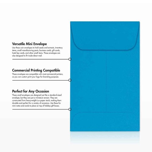 LUXPaper #1 Coin Envelopes | 2 1/4" x 3 1/2" | Pool Blue | 80lb. Text | 1,000 Qty