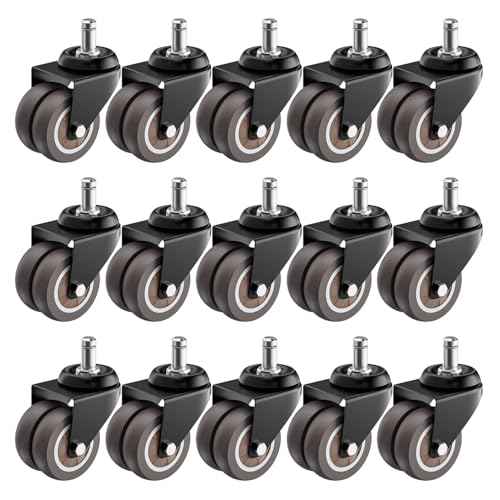 2 Inch Office Chair Wheels (Set of 15), Heavy Duty Grey Rubber Chair Casters Replacement, Desk Chair Wheels for Hardwood Floors and Carpet, Smooth & Quiet Universal Fit for Most Chairs(15 Pack)