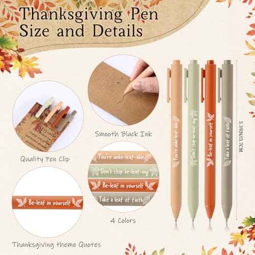 200 Sets Thanksgiving Gifts Bulk Thanksgiving Party Favors Fall Ballpoint Pen Autumn Greeting Thank You Poem Cards Motivational Fall Gifts for Coworkers Employee Teacher Women Friends