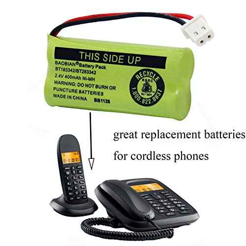 BT183342/BT283342 2.4V 400mAh Ni-MH BT166342/BT266342 BT162342/BT262342 Rechargeable Cordless Phone Battery CS6709 CS6609 CS6509 CS6409 EL52100 EL50003 (2 Pack)