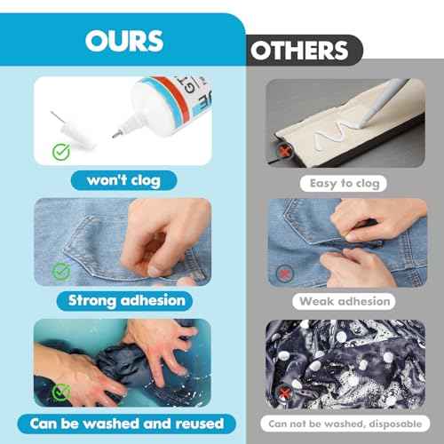 Fabric Glue, 60ml Clear Fabric Glue Permanent Washable for Patches Drying Waterproof Fabric Adhesive Glue for All Fabrics, Clothes, Cotton, Flannel, Denim, Linen, Leather, Polyester, Doll Repair (1)