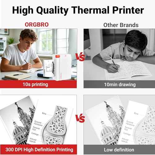 ORGBRO Sticker Printer Machine, X3 Mini Printer Print Pods Portable Thermal Inkless Sticker Maker, 2-3 Inch 300 DPI Bluetooth Pocket Printers for Smartphones, Notes, Journal, Photos, DIY, Kids Gift