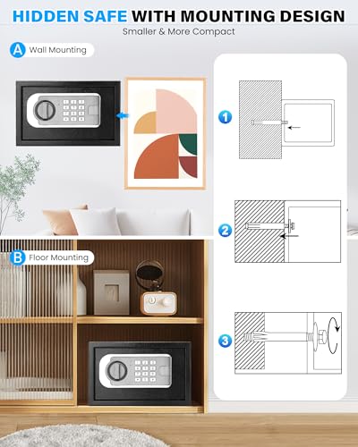 FOWORE 0.3 Cuft Mini Safe Box - Small Home Dorm Security Safe, Upgraded Keypad & Mounting