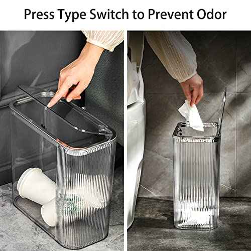 Transparent Trash can Wastebasket, Bathroom Trash Can with Lid, 3.5 Gallon Kithen Garbage Can for Bathroom, Bedroom, Kitchen, Office, Craft Room (Transparently Green Without Cover)