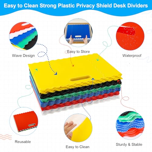 24 Pack Desk Dividers for Students, 6 Colors Privacy Folders for Students desks 16.93x13.4x12in Testing Dividers Includes Labels for Classroom Students