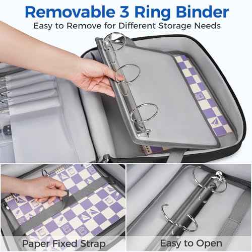 Ytonet Zipper Binder Bag, 2 Inch 3 Ring Binder with Zipper Fit 14 Inch Laptop, 500 Sheets Capacity Zippered Binders with Shoulder Strap & Removable O-Ring Pad for Middle School Student, Black