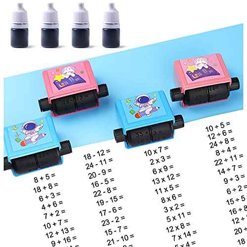 4PCS Teaching Stamps for Kids,Smart Math Roller Stamps,Math Practice Stamps,Addition Subtraction Multiplication Division Math Learning Stamps for Home Preschool Kindergarten Classroom Supplies