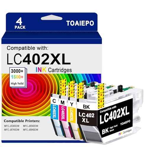 LC402XL Ink Cartridges Replacement for Brother LC402 XL Compatible with Brother MFC-J5340DW MFC-J6540DW MFC-J6740DW MFC-J6940DW MFC J5340 J6540 J6740 J6940 Printer, 4 Pack