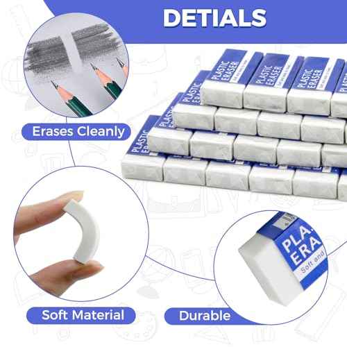 25 Pack White Eraser for Pencil, Bulk Art Erasers for Drawing Sketching, Pencil Erasers Rubber for Kids Prize, School Classroom Students, Office Supplies