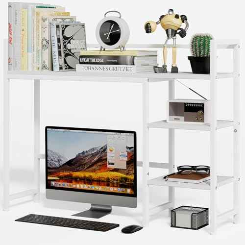 38.6" Book Shelf with 3 Tier Open Shelves Bookshelf and Desk Shelf to Combined for Computer Desks, Desk Hutch for Top of Desk, Bookcase for Dorm or Office, Adjustable Desktop Shelfs, White