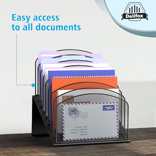 Delifox Inclined Desk File Organizer 8-Section Black - Office Storage