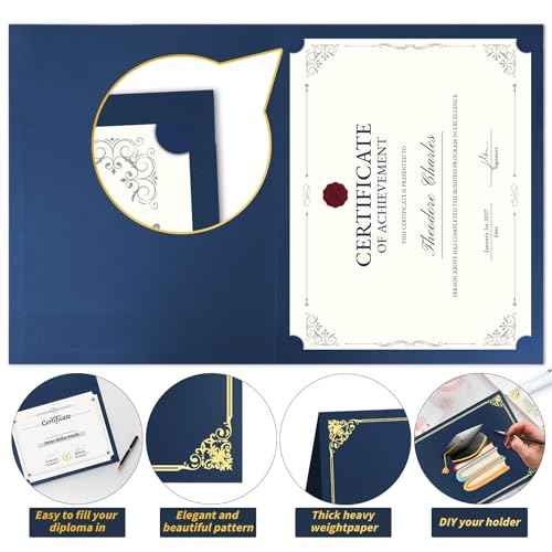 80 Pcs Certificate Holders Bulk, Navy Blue Diploma Covers Gold Foil Border, Document Covers for Letter Size 8.5x11" Award Certificates, Cardstock, Document Papers, Graduation