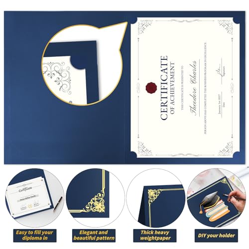 Oleitodh 150 PCS Navy Blue Diploma Covers 8.5x11 Certificate Holders (Blue) Bulk
