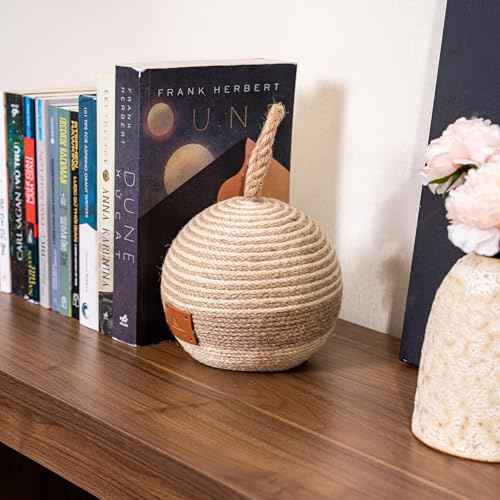PEMAR Natural Wicker Door Stopper with Handle, Rustic Farmhouse Decorative Door Stop, Heavy Indoor Doorstop, Nautical Blocker Jammer 6.3''D Sphere Ball Shape (Jute)