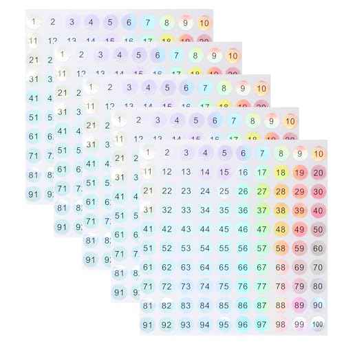 Small Round Number Stickers - 1-100, 5 Sheets Self-Adhesive Labels for Office, Home, Kitchen, Classroom