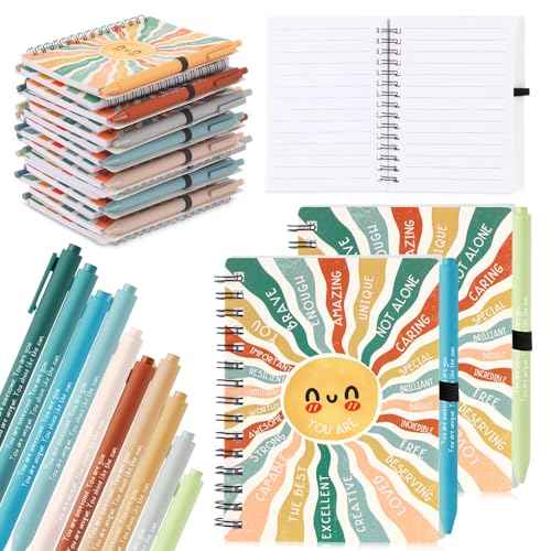 Thenshop 60 Pcs Bulk Mental Health Awareness Items Self Care Gifts Positive Affirmation Journals & Pens Inspirational Spiral Notebooks for Boss Employee Staff Coworker Student Teacher (Sunshine)