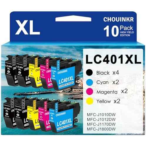 LC401XL Ink Cartridges High Yield Compatible for Brother Printer 401XL LC 401 with Brother MFC-J1010DW MFC-J1170DW MFC-J1012DW (Black Cyan Magenta Yellow, 10 Pack)