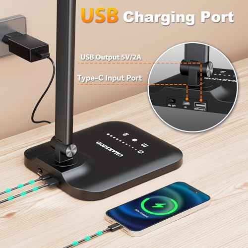 LED Desk Lamp for Office Home, Height Adjustable Architect Desk Light with USB Adapter, Stepless Dimming Table Lamp Light for Reading, Study, Workbench