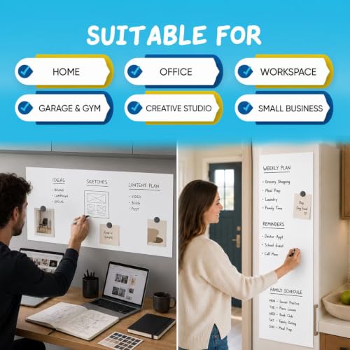 39" x 17.7" Self-Adhesive Whiteboard Sticker with Magnetic Wall Decal for Home & Office