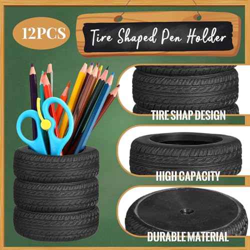 12 Pcs Operation Christmas Box Items Bulk Tire Shaped Pen Holder Car Tire Pencil Holder Stack Stationery Accessories for Desk School Office Decor Christmas Gift Funny Cactus Succulent Planter