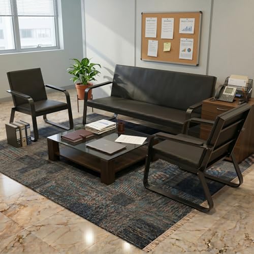 Ouline 3-Seat Waiting Room Bench with Armrests - Oversized PU Leather Office Lobby Sofa