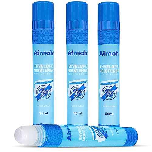 Aimoh Envelope Moistener with Adhesive, Fast-Drying, Envelope Sealer, Stamp and Letter Glue licker, Ideal for envelopes, Stamps, Letters - 4 Pack (13454)