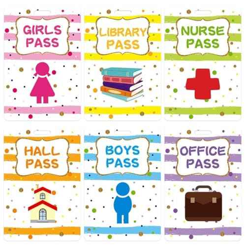 Ceiba Tree Sprinkles Style Hall Pass Lanyards ? Set of 6 (Hall, Office, Library, Nurse, Boy & Girl) with Breakaway Buckle for Students, Teachers & Office Supplies