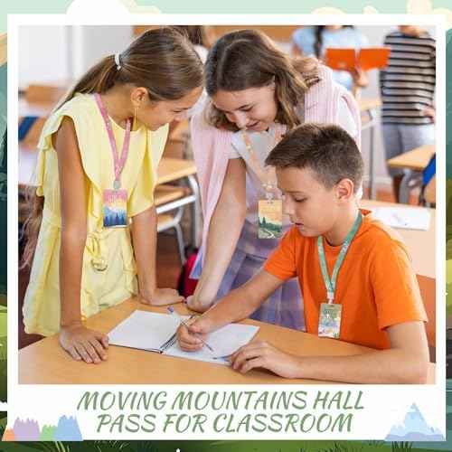 8 Set PVC Hall Pass Lanyards Mountains Unbreakable Hall School Passes Teacher Supplies for Classroom Elementary Middle School Bathroom Library Office Nurse