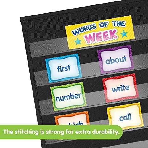 EAMAY Desktop Pocket Chart, Tabletop Teaching Classroom Pocket Charts Double-Side and self-Standing Pocket Chart for Kindergarten, Home Use or Classroom (Black)