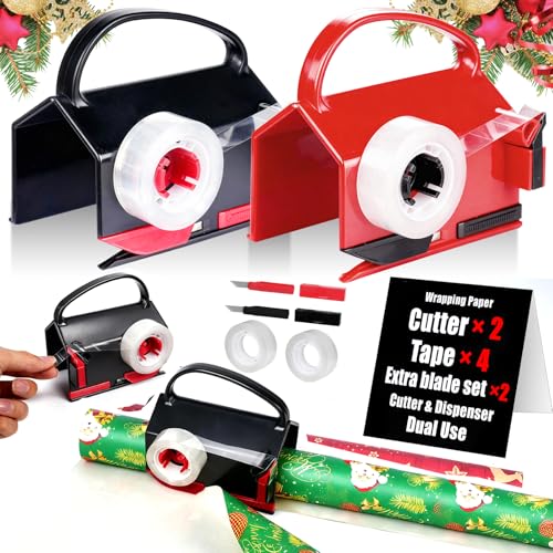 Nollapo 2-in-1 Wrapping Paper Cutter & Tape Dispenser with 4 Tapes & 2 Blades (Wrapping Cutter Variation)