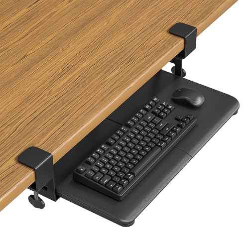 BONTEC KMT01-PJ Under Desk Keyboard Tray, Pull-Out Keyboard & Mouse Platform with C-Clamp, 20 x 11.8 in Space-Saving Ergonomic Slide-Out Drawer, Black