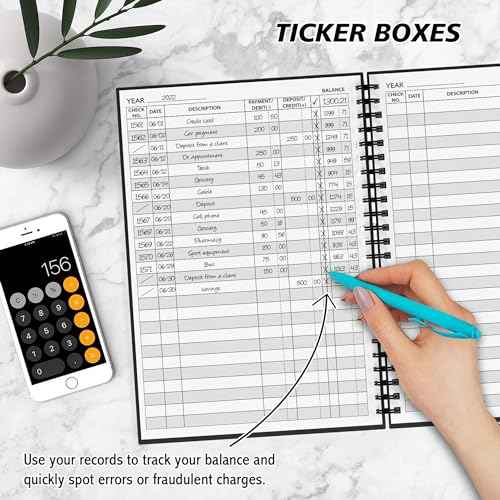 Accounting Ledger Book - A5 Check Register for Small Businesses & Personal Use, Account Book for Tracking Money, Expenses, Deposits & Balance, 5.8" x 8.6" (Black)