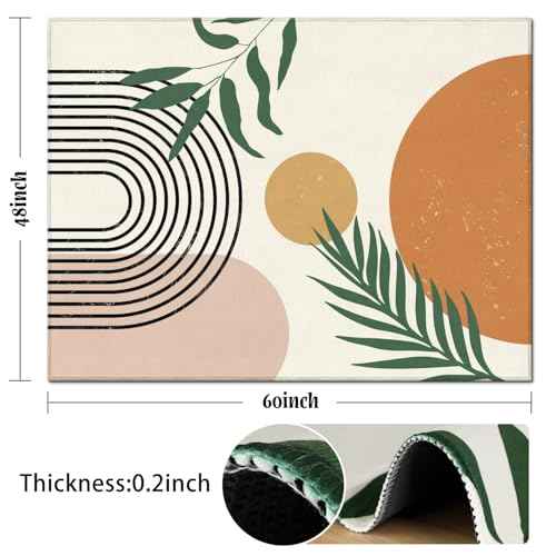 Office Chair Mat for Hardwood & Tile Floor,Boho Abstract Leaves 60"x48" Computer Chair Mat for Rolling Chairs Carpet, Under Desk Non Slip Gaming Rug, Low-Pile Rubber Backing Large Protector Mat