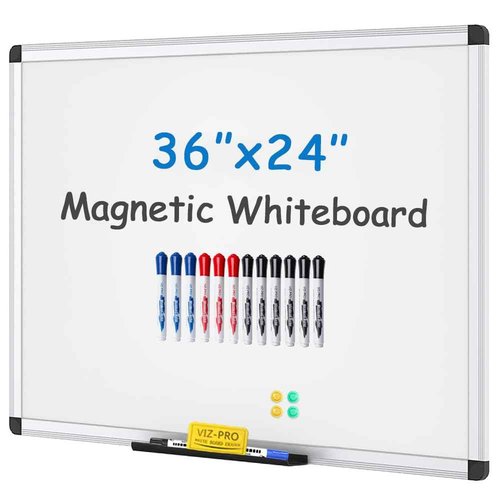 VIZ-PRO Magnetic Whiteboard/Dry Erase Board, 36 X 24 Inches, with 1 Eraser & 14 Markers & 4 Magnets