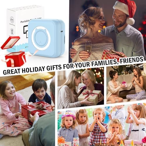 Skiennix Mini Bluetooth Printer - Wireless Sticker Printer with 10 Rolls of Paper for iPhone/Android