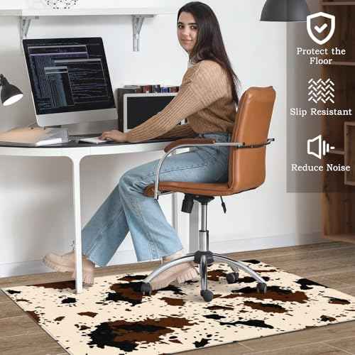 Office Chair Mat for Hardwood & Tile Floor 48"x60",Cow Print Computer Chair Mat for Rolling Chairs Carpet,Southwest Western Faux Cowhide Under Desk Non Slip Gaming Rug Rubber Backing Protector Mat