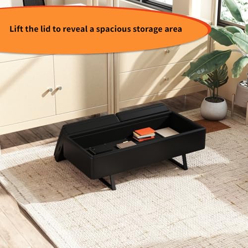 AIIT 2-Seat Waiting Room Bench with Storage (Black) - PU Leather, Thick Cushion, 4.7in Storage Box